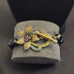 Heidi Daus "Perennial Favorite" Gold and Black Floral Bracelet